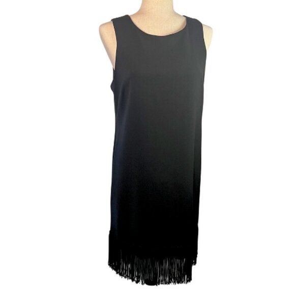 MONTEAU Black Sleeveless Sheath Dress with Added Fringe Hem Size M - Picture 2 of 10